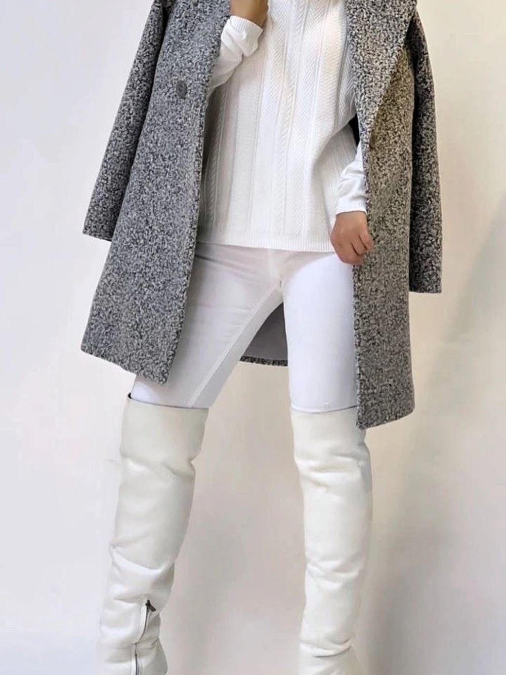 Textured Pea Coat in Gray & White Like New